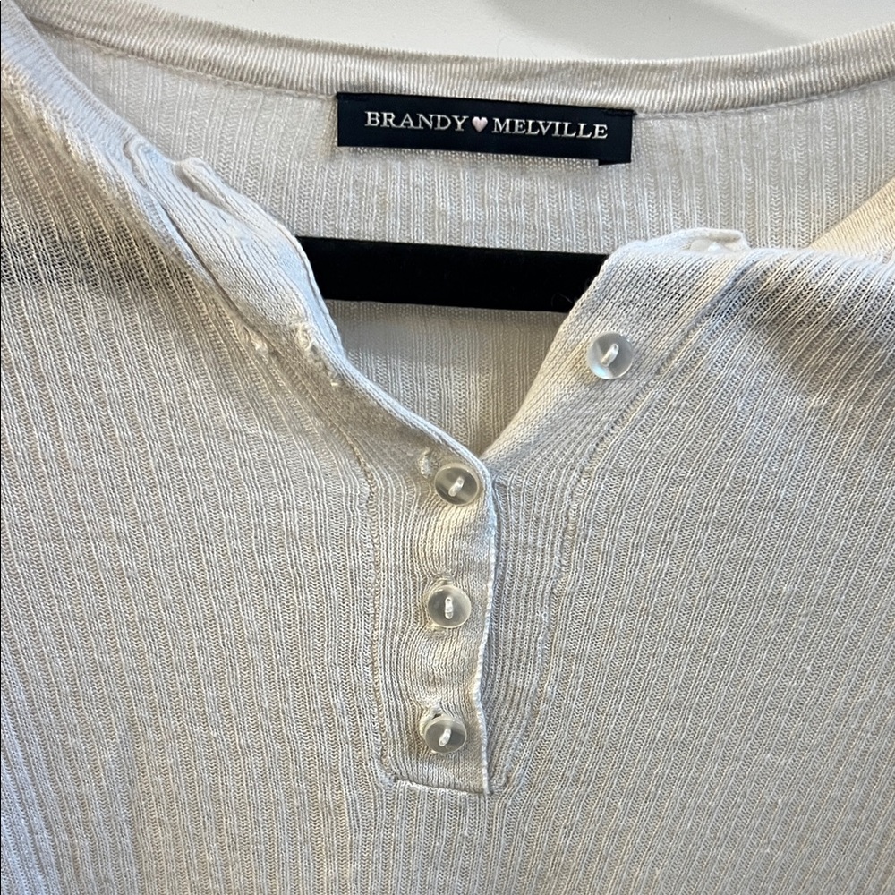 Vintage Brandy Melville Cream Ribbed Long Sleeve Top - Picture 3 of 5